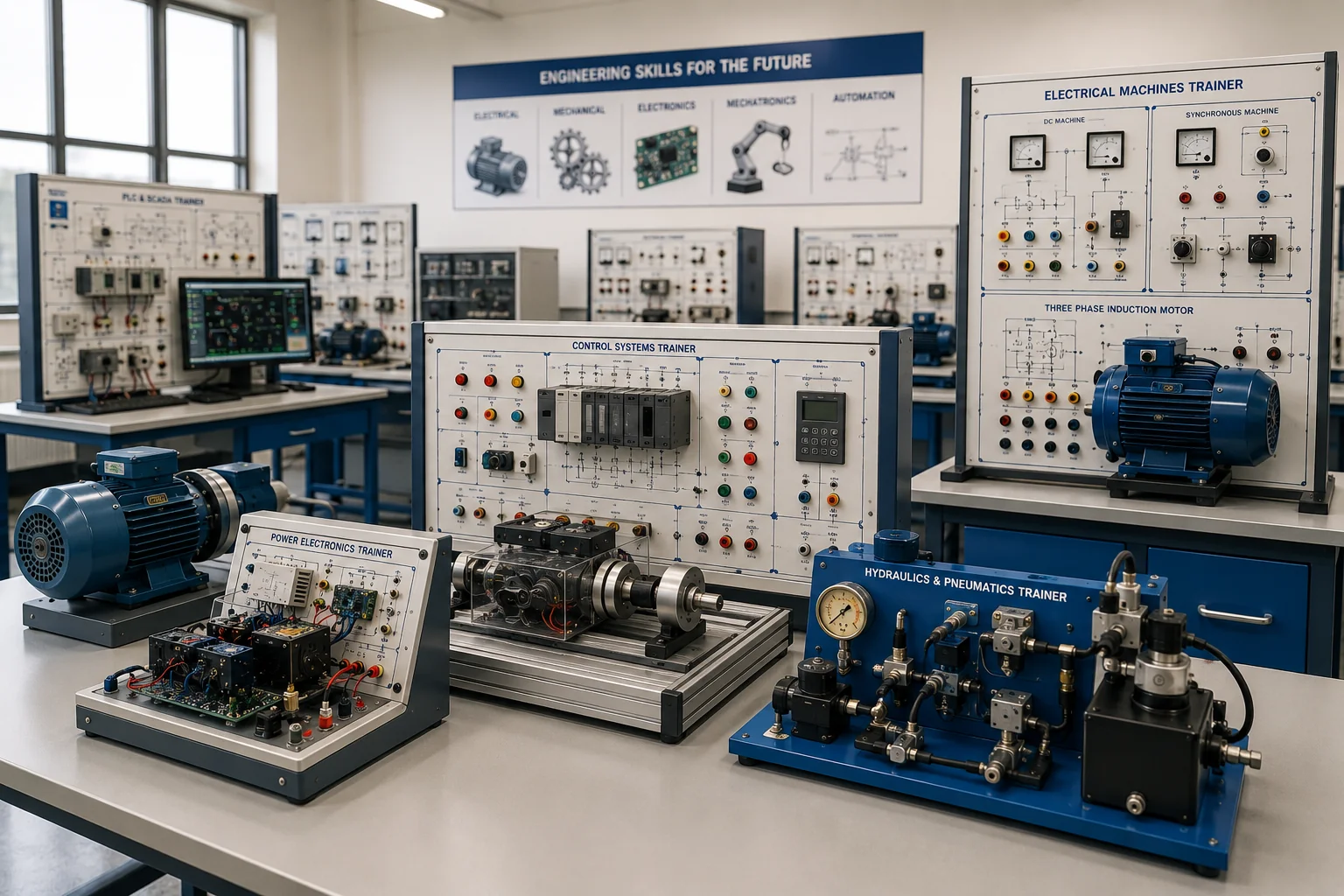 Engineering training systems for electrical engineering, industrial automation, hydraulics and technical laboratory education