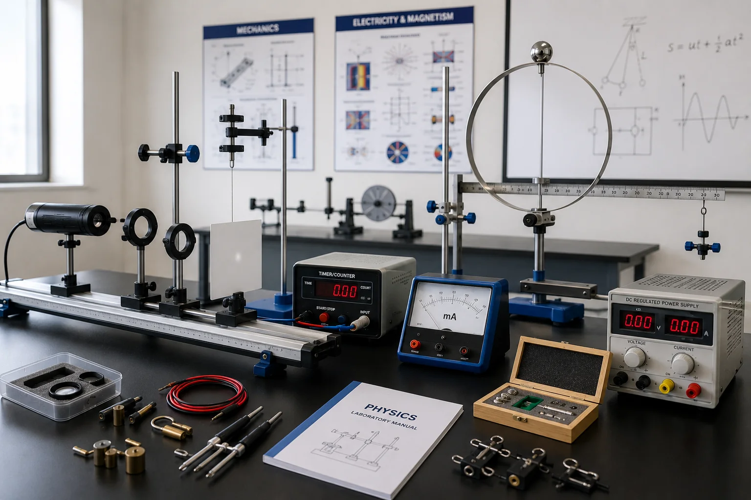 Physics laboratory equipment for experimental science education, optics experiments and laboratory training solutions